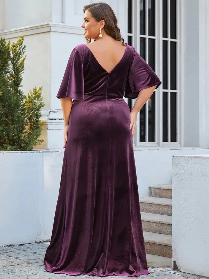 Vintage Plus Size Velvet Maxi Evening Dress