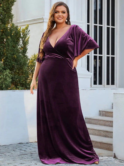 Vintage Plus Size Velvet Maxi Evening Dress