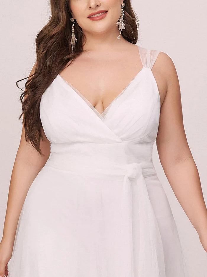 Plus Size Cap Sleeves Simple Tulle Wedding Dress