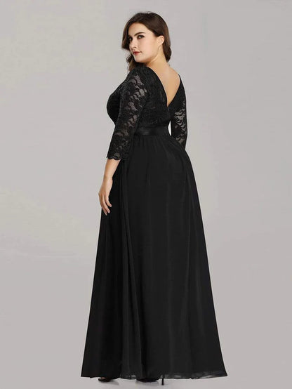 Plus Size Long Lace Sleeve Formal Evening Gowns