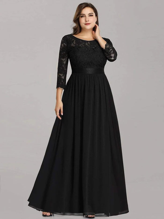 Plus Size Long Lace Sleeve Formal Evening Gowns