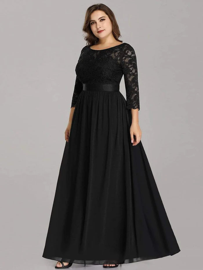 Plus Size Long Lace Sleeve Formal Evening Gowns