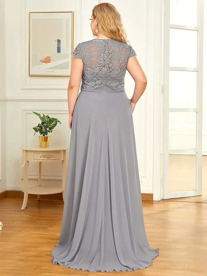 Plus Size Cap Sleeve Maxi Evening Dress for Wedding Guest