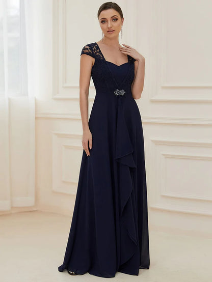 Sweetheart Floral Lace Cap Sleeve Wedding Guest Dress