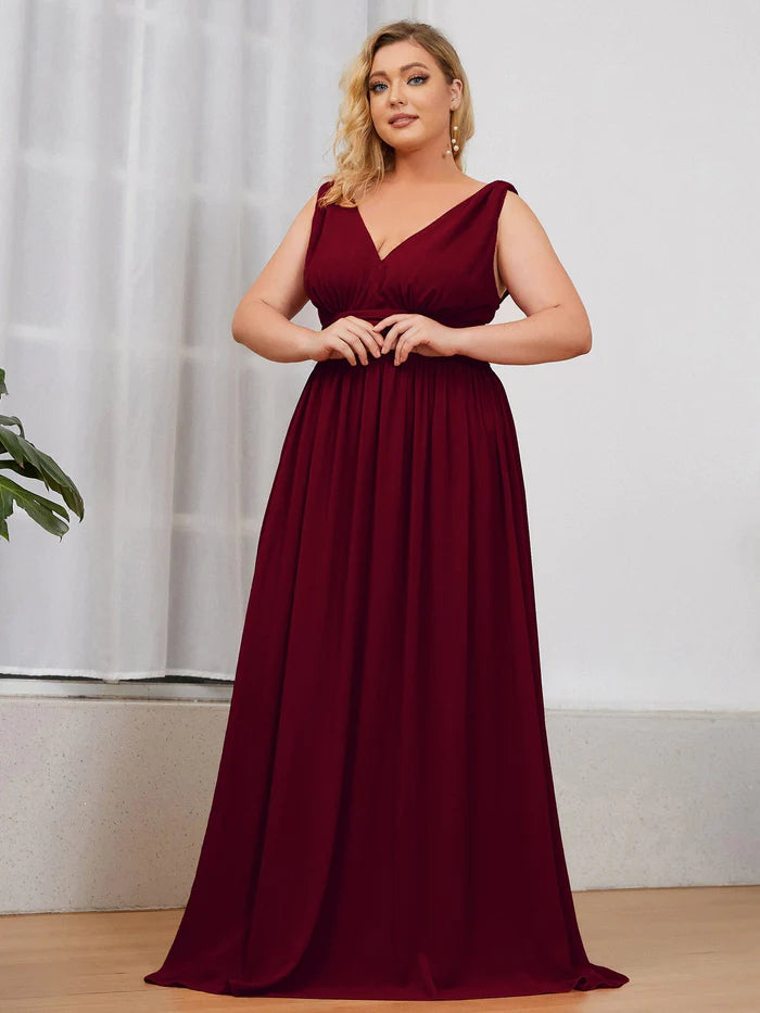 Plus Size Sleeveless V-Neck Chiffon Semi Formal Maxi Dress