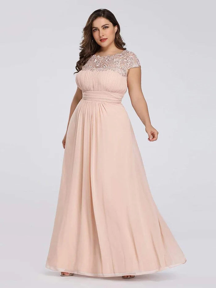 Elegant Maxi Long Lace Bridesmaid Dress with Cap Sleeve