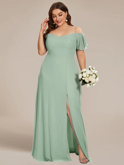 Plus Size Cold Shoulder Formal Bridesmaid Dress with Side Slit