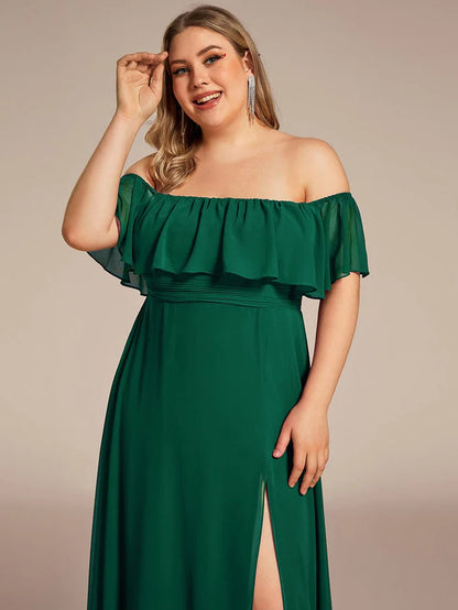 Plus Size Off the Shoulder Formal Bridesmaid Dress with Thigh Split