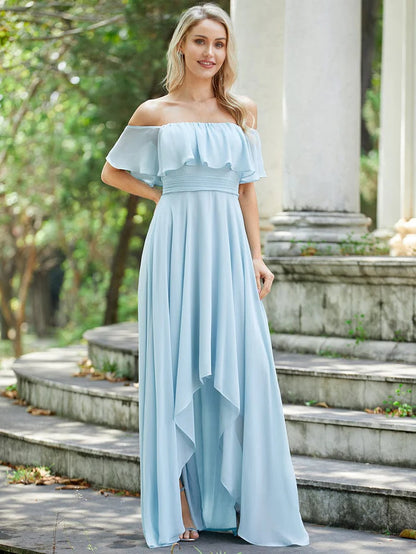 Elegant Chiffon High-Low Off The Shoulder Bridesmaid Dress