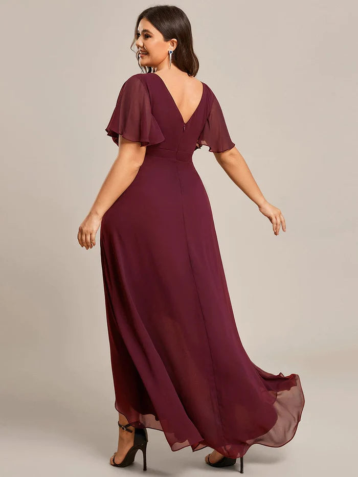 Plus Size Elegant Lotus Sleeves Chiffon Bridesmaid Dress