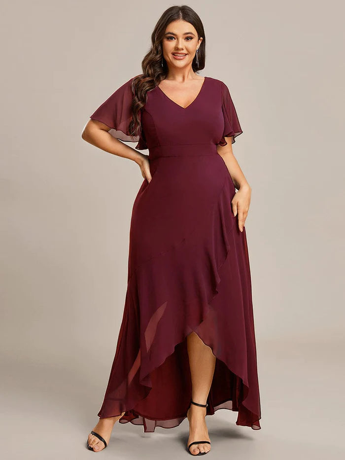 Plus Size Elegant Lotus Sleeves Chiffon Bridesmaid Dress