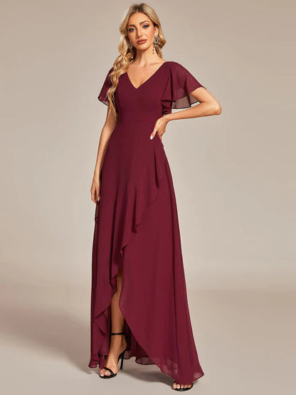 Charming Chiffon Bridesmaid Dress with Lotus Leaf Hemline