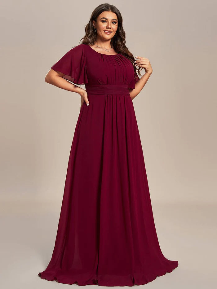 Plus Size Simple Chiffon Pleated A-Line Round Neckline Bridesmaid Dress