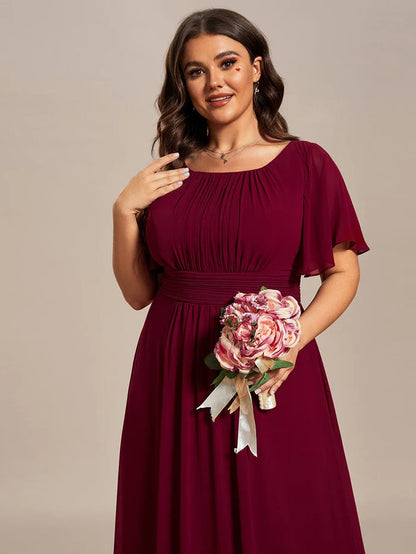 Plus Size Simple Chiffon Pleated A-Line Round Neckline Bridesmaid Dress