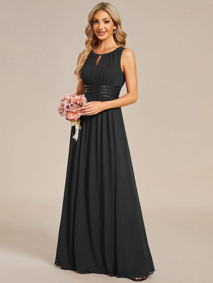 Simple Sleeveless A-line Chiffon Bridesmaid Dress with Hollow Out Detail