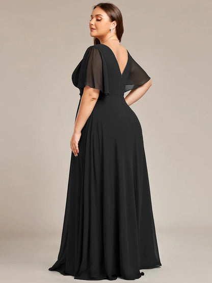 Plus Size Chiffon A-Line Double V-Neck Empire Waist Bridesmaid Dress