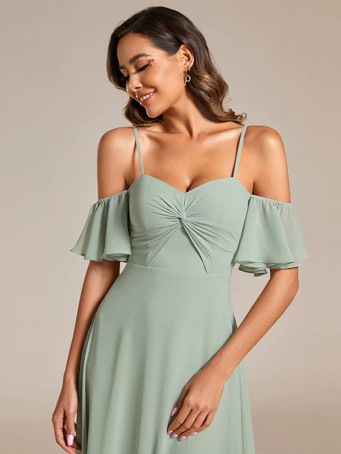 Spaghetti Strap Sweetheart Chiffon A-line Bridesmaid Dress with Knot