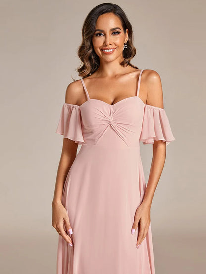 Spaghetti Strap Sweetheart Chiffon A-line Bridesmaid Dress with Knot