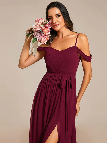 Sweetheart Neckline Cold Shoulder Chiffon Bridesmaid Dress