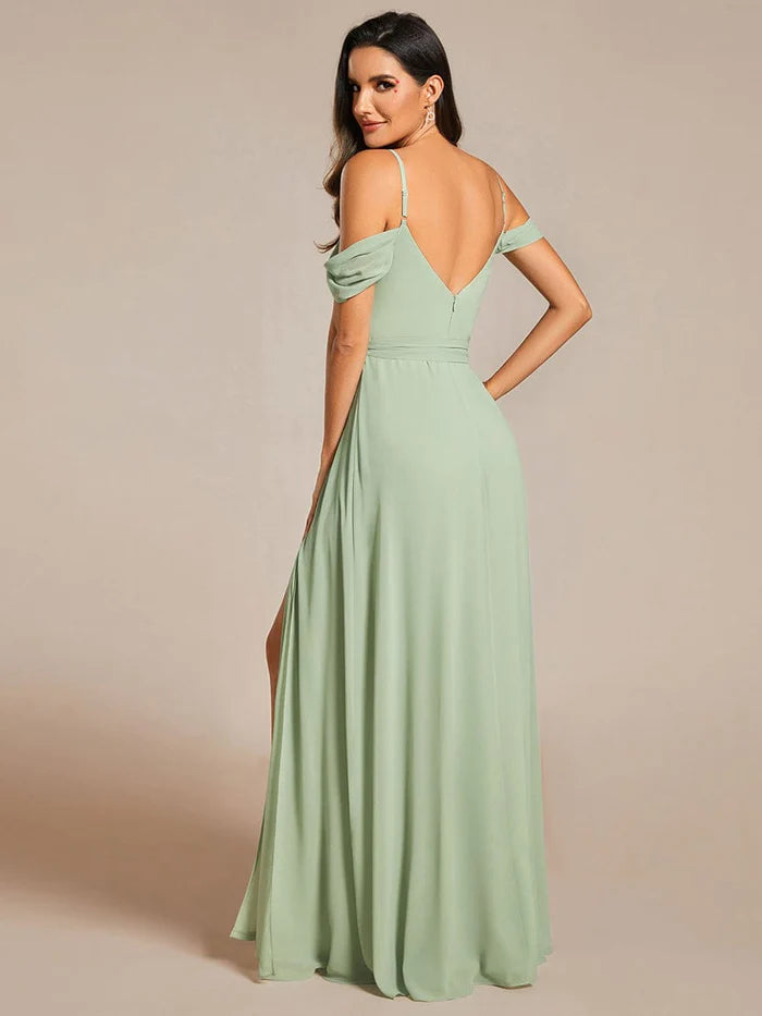 Sweetheart Neckline Cold Shoulder Chiffon Bridesmaid Dress