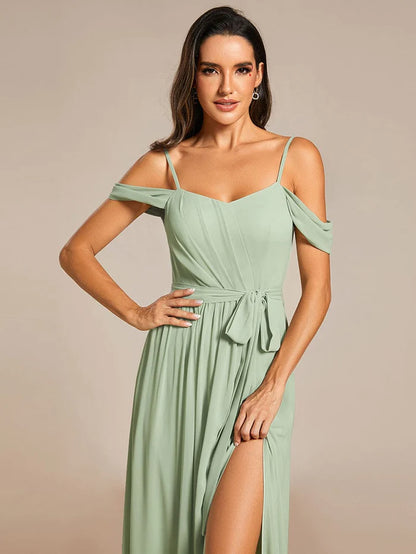 Sweetheart Neckline Cold Shoulder Chiffon Bridesmaid Dress