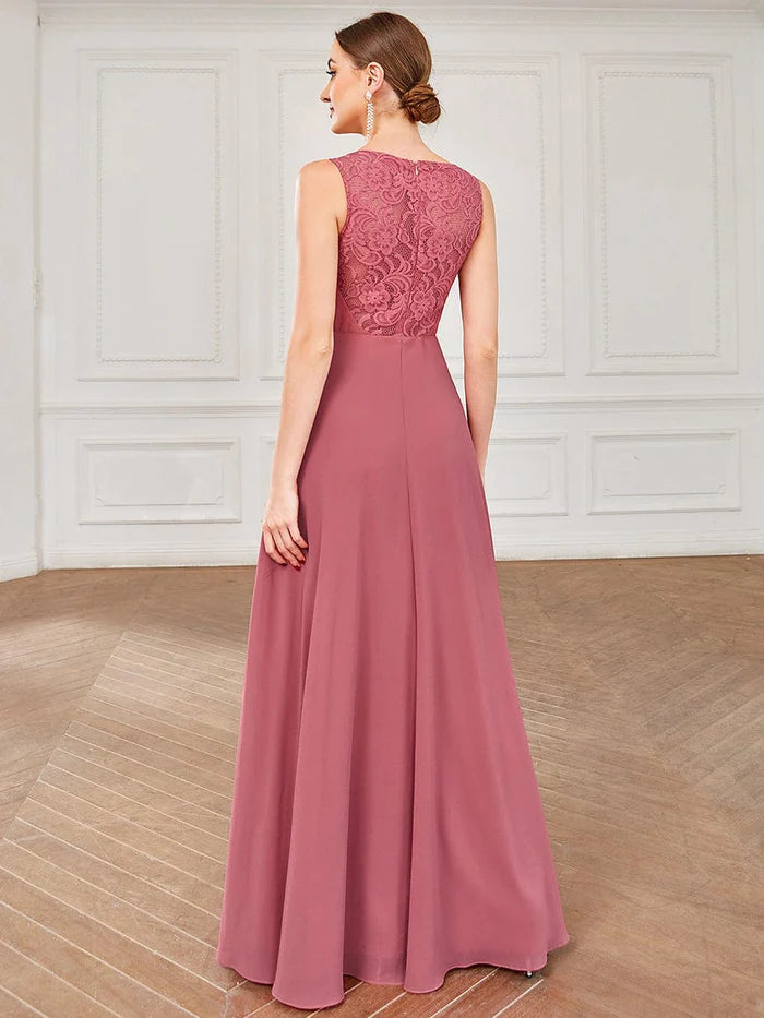 Chiffon Sleeveless Lace Back A-Line Floor-Length Bridesmaid Dress