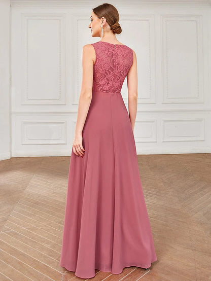 Chiffon Sleeveless Lace Back A-Line Floor-Length Bridesmaid Dress