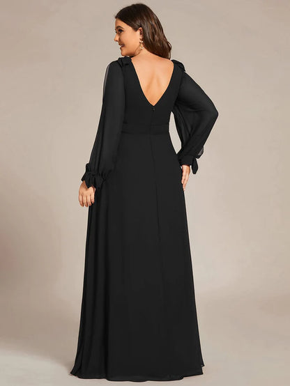 Plus Size Open Lantern Sleeve A-Line Bridesmaid Dress