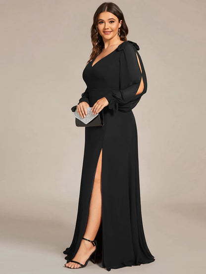 Plus Size Open Lantern Sleeve A-Line Bridesmaid Dress