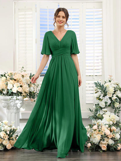 A-shaped V-shaped leader bridesmaid dress suitable for wedding guests long chiffon formal slit party dress