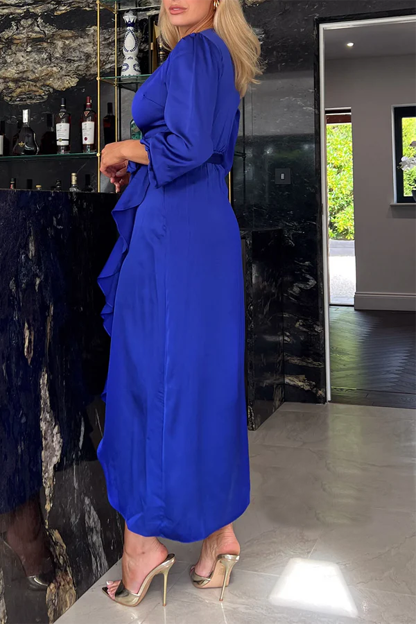 V-neck A-line 3/4 sleeve Empire ruffle mother of the bride dress