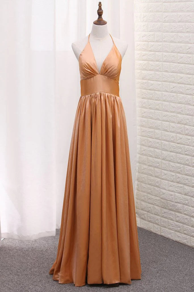 Evening dress A Line backless strap and floor length skirt