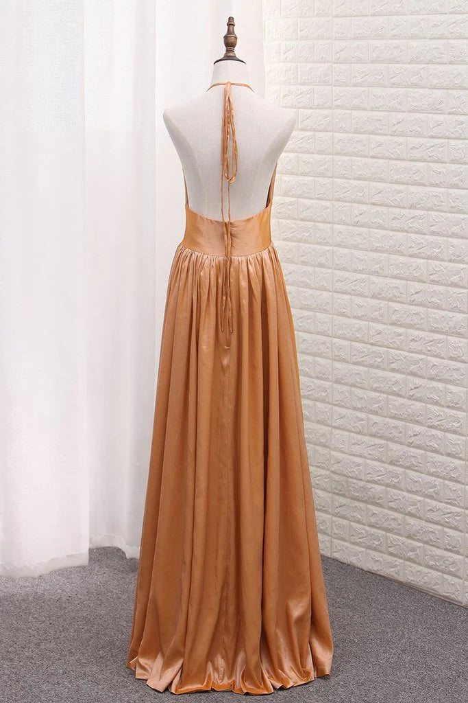 Evening dress A Line backless strap and floor length skirt