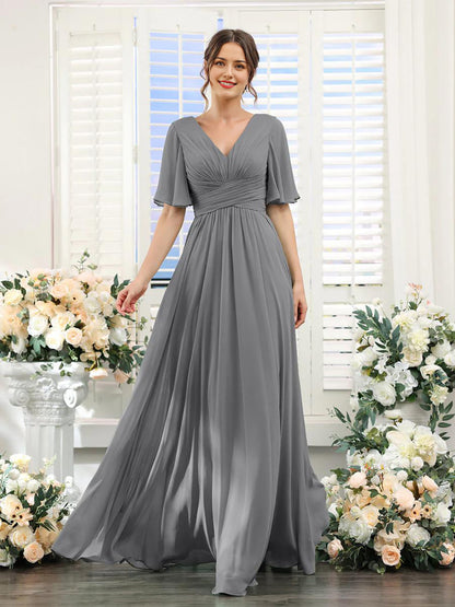 A-shaped V-shaped leader bridesmaid dress suitable for wedding guests long chiffon formal slit party dress