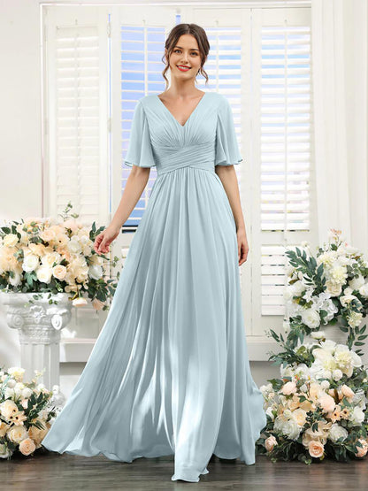 A-shaped V-shaped leader bridesmaid dress suitable for wedding guests long chiffon formal slit party dress