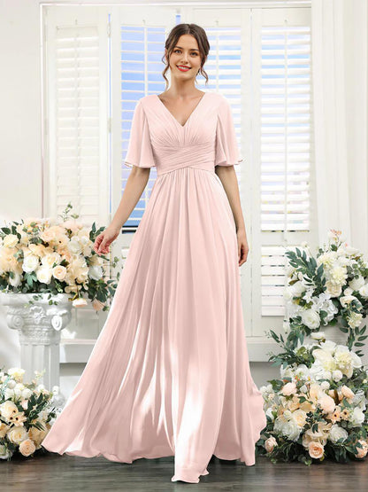 A-shaped V-shaped leader bridesmaid dress suitable for wedding guests long chiffon formal slit party dress