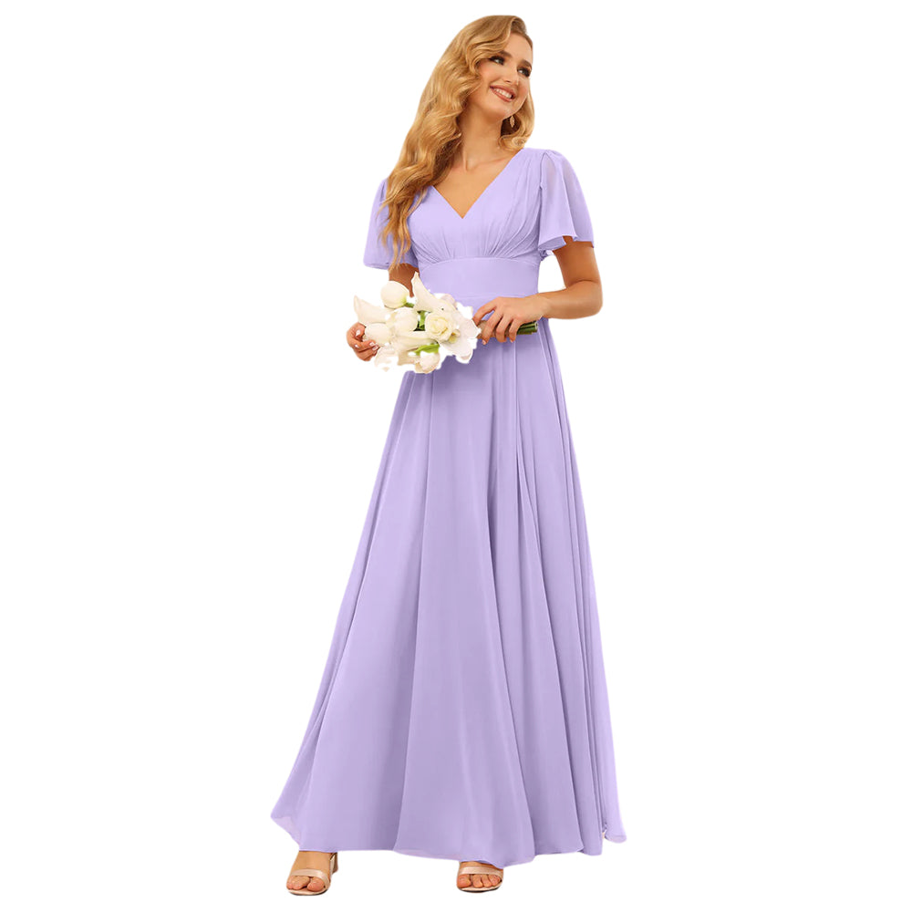 A-Line/Princess V-Neck Long Bridesmaid Dresses With Split Side