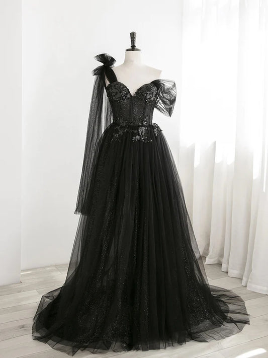 Elegant and sexy black one shoulder sheer sweet sequin party dress with black off shoulder and backless sheer evening gown