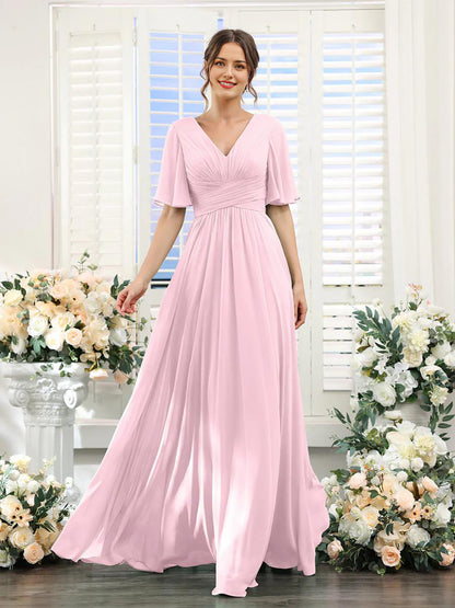 A-shaped V-shaped leader bridesmaid dress suitable for wedding guests long chiffon formal slit party dress