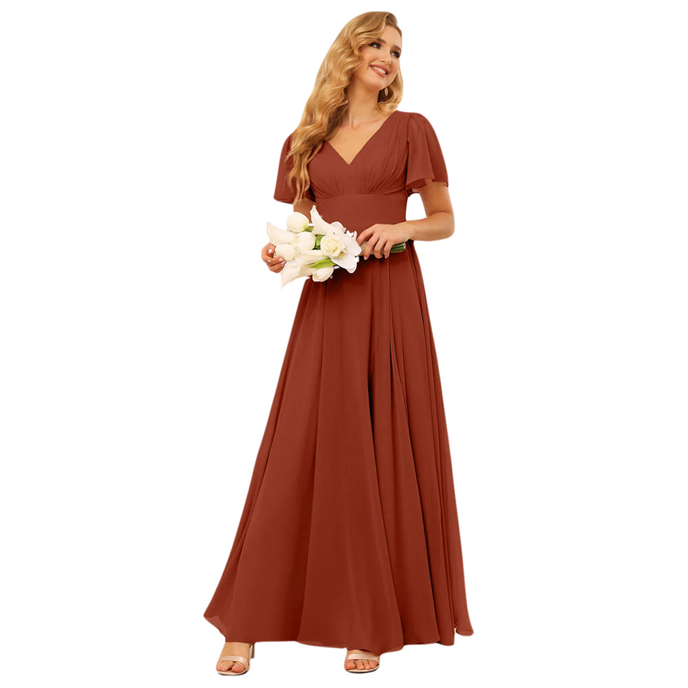 A-Line/Princess V-Neck Long Bridesmaid Dresses With Split Side