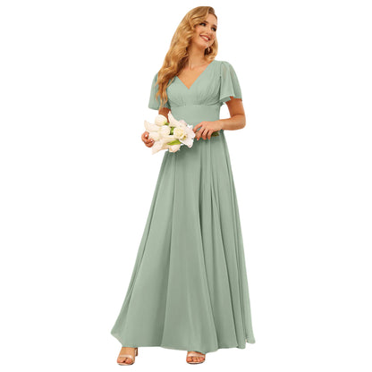 A-Line/Princess V-Neck Long Bridesmaid Dresses With Split Side