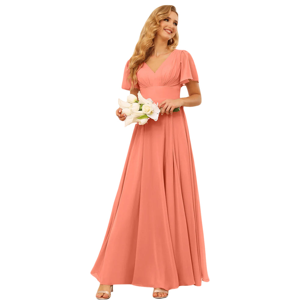 A-Line/Princess V-Neck Long Bridesmaid Dresses With Split Side