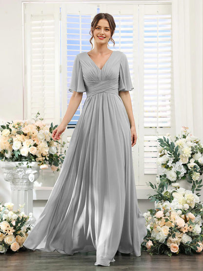 A-shaped V-shaped leader bridesmaid dress suitable for wedding guests long chiffon formal slit party dress