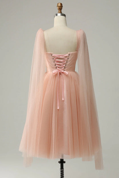 Pink A-line backless sweetheart wedding party mini dress