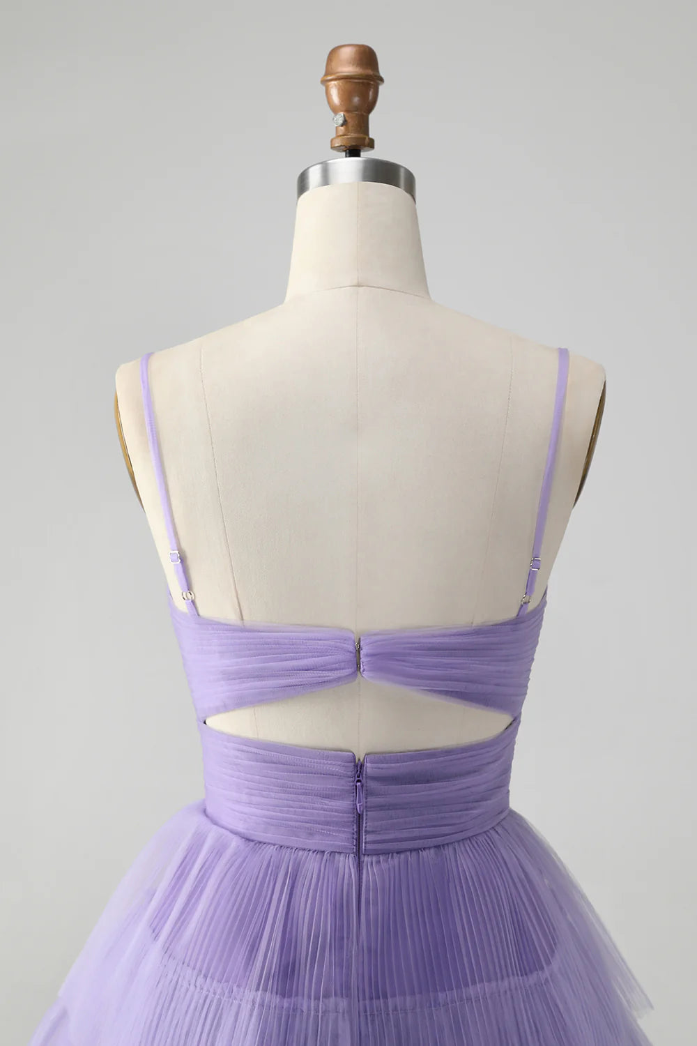 Cute purple A-line slim shoulder strap hollow layered back to school short skirt