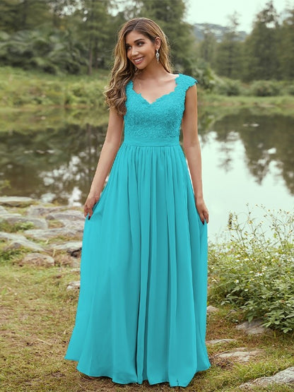 A-Line/Princess Chiffon Applique Sweetheart Sleeveless Floor-Length Bridesmaid Dresses