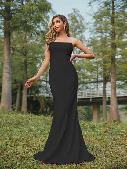 Sheath/Column Stretch Crepe Ruched Strapless Sleeveless Sweep/Brush Train Bridesmaid Dresses