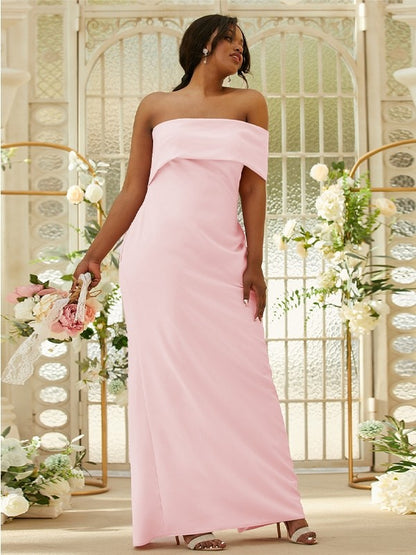 Sheath/Column Stretch Crepe Ruched One-Shoulder Sleeveless Floor-Length Bridesmaid Dresses