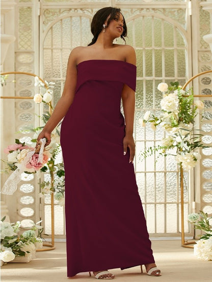 Sheath/Column Stretch Crepe Ruched One-Shoulder Sleeveless Floor-Length Bridesmaid Dresses