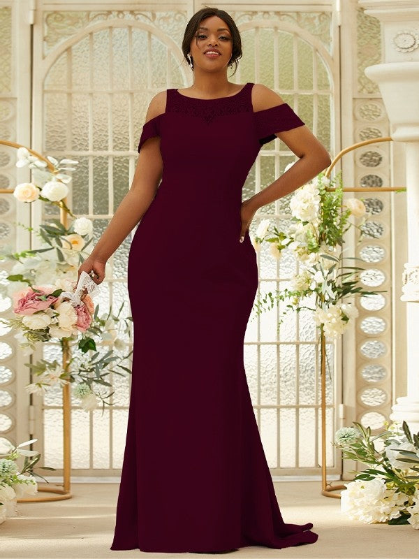 Sheath/Column Stretch Crepe Lace Scoop Sleeveless Sweep/Brush Train Bridesmaid Dresses